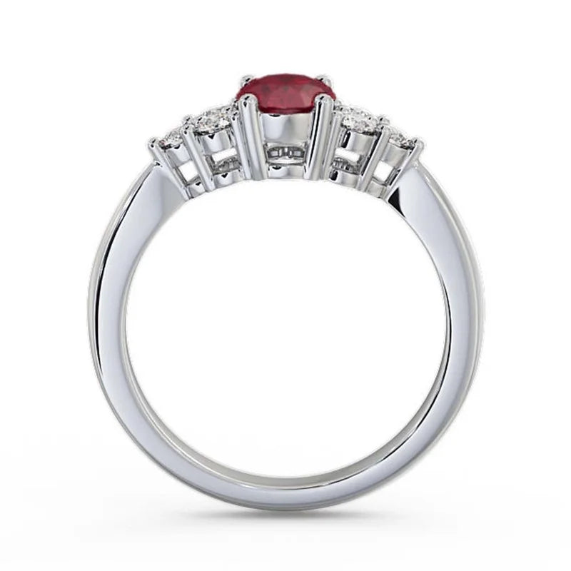 Oval Cut Red Ruby Diamond Solitaire Engagement Ring 14K White Gold Size 7.5 I138940
