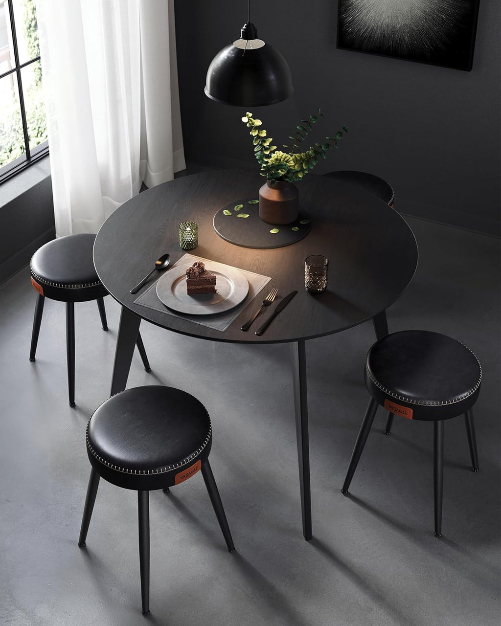 Ink Black Upholstered Dining Stools Set of 2 O7887