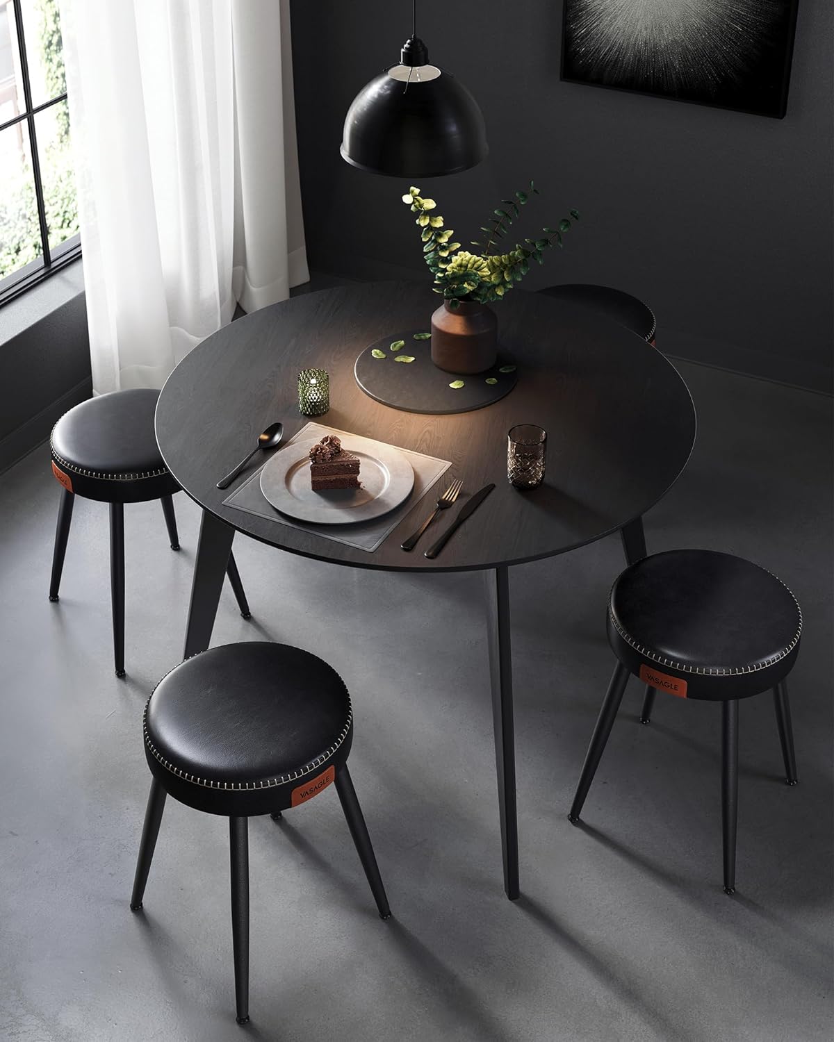 Ink Black Upholstered Dining Stools Set of 2 O7887