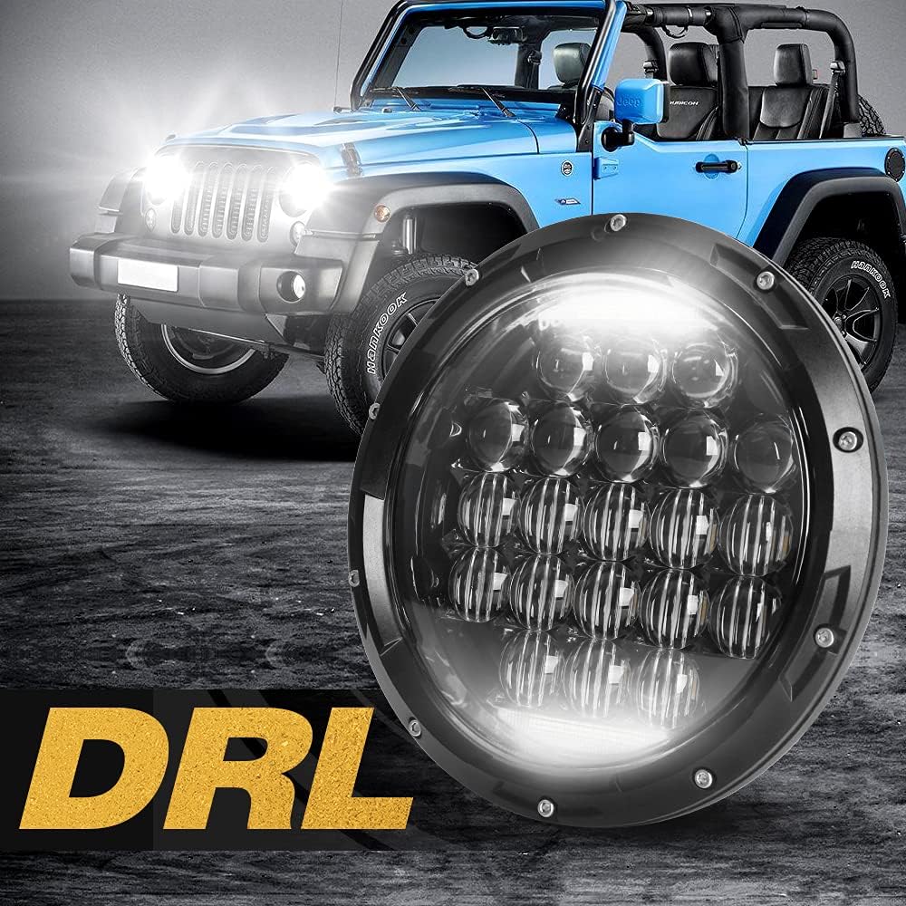 7" Inch LED Headlight with DRL Black Pair U826349