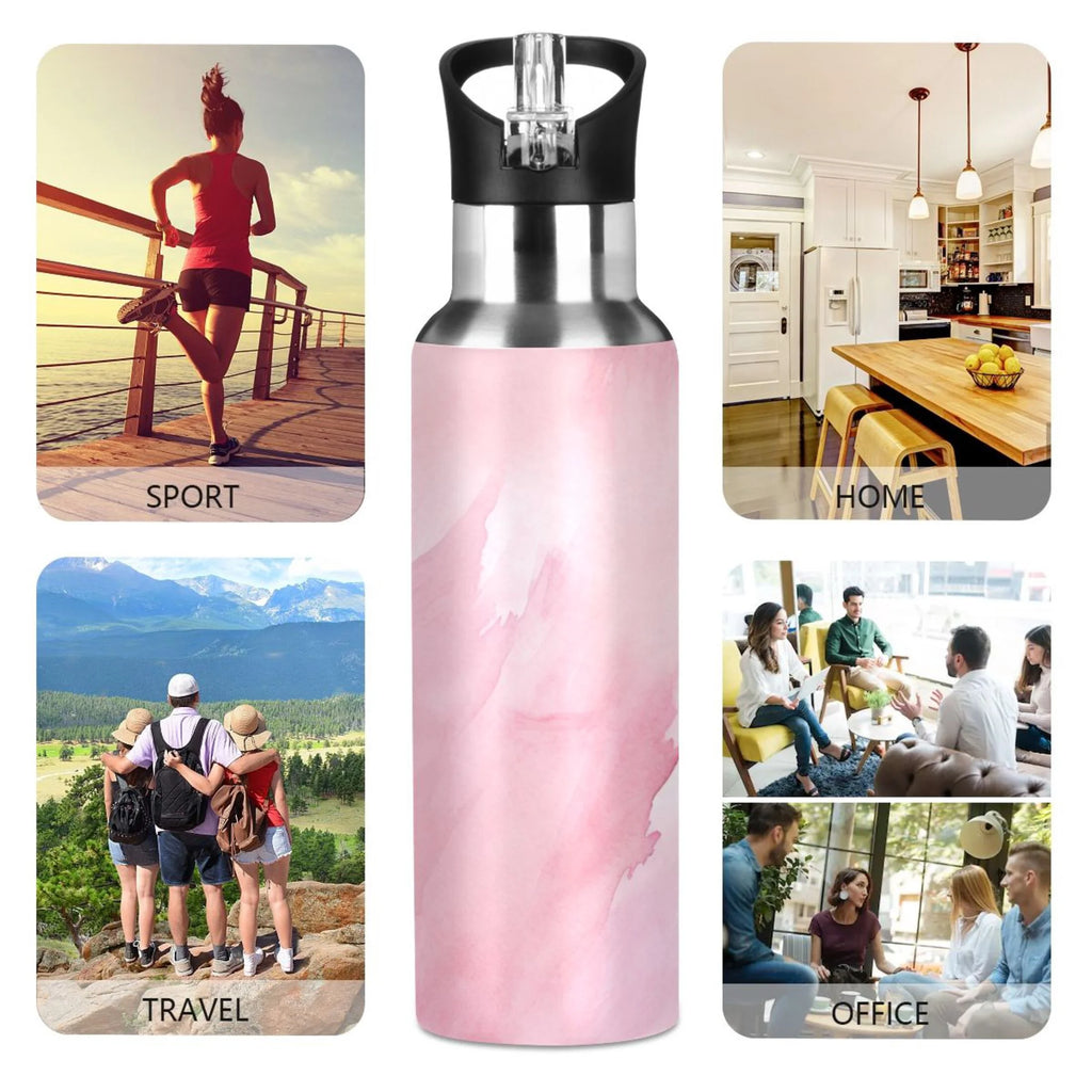 Pink Insulated Stainless Steel Water Bottle with Straw Lid 20 oz W64297