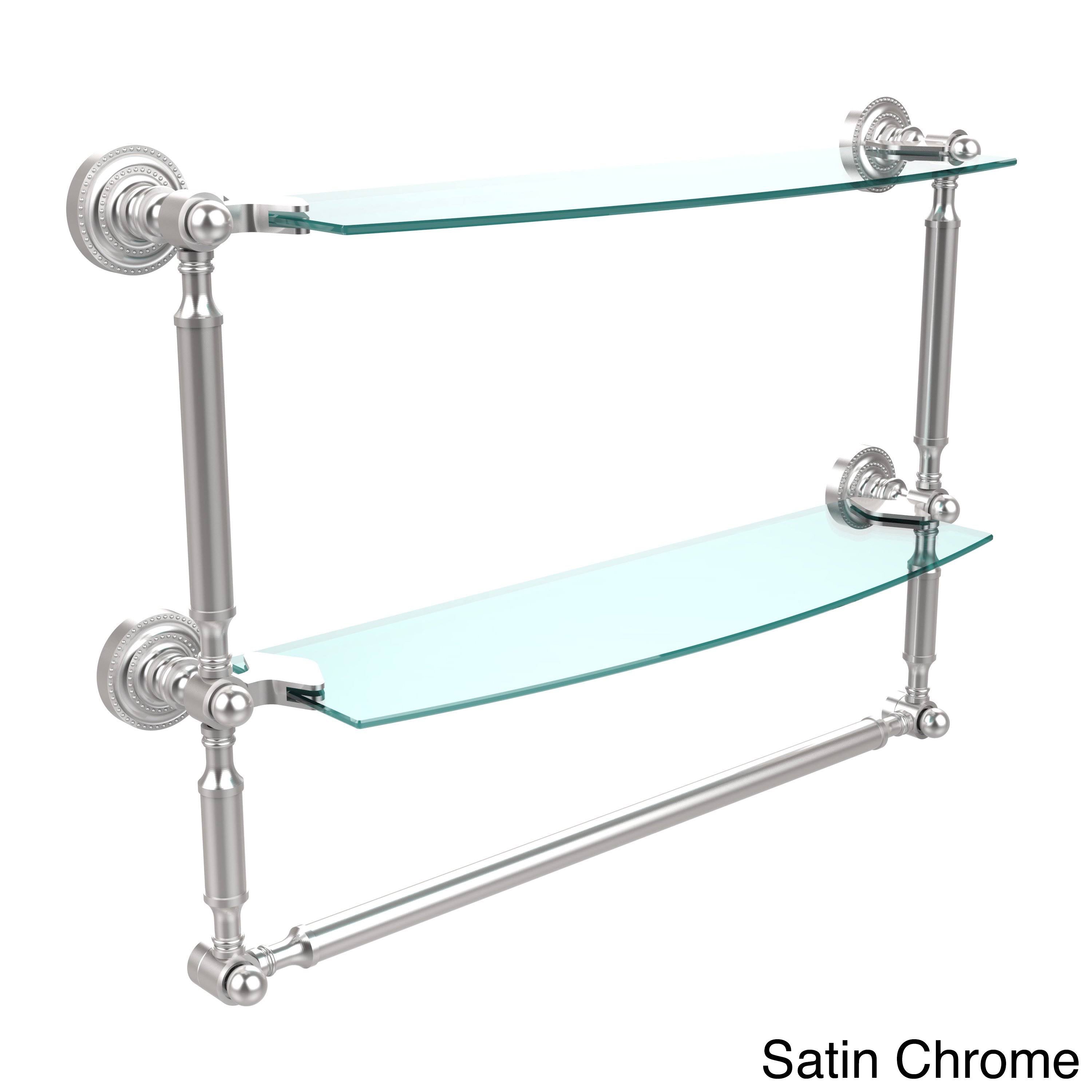 18x22 Two Tiered Glass Shelf with Integrated Towel Bar Matte Black V7721